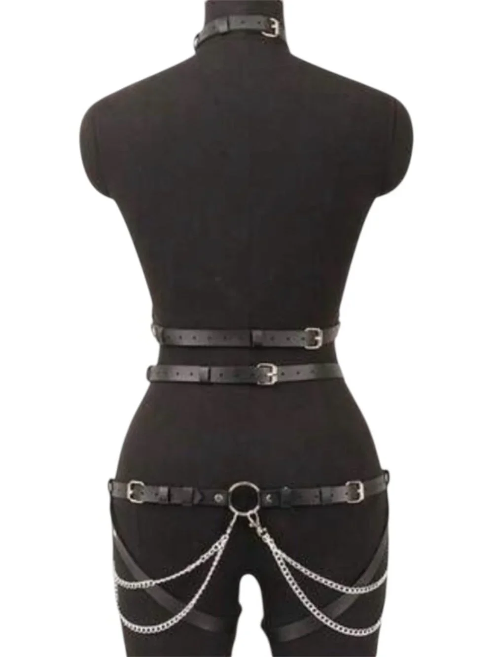 Women Adjustable Faux Leather Body Lingerie Set Harness